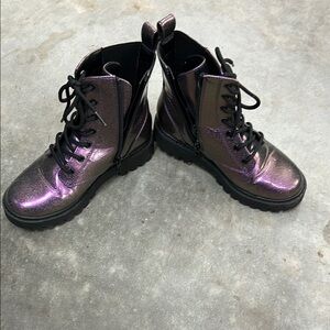 New Metallic Purple Lace-Up Ankle Boots